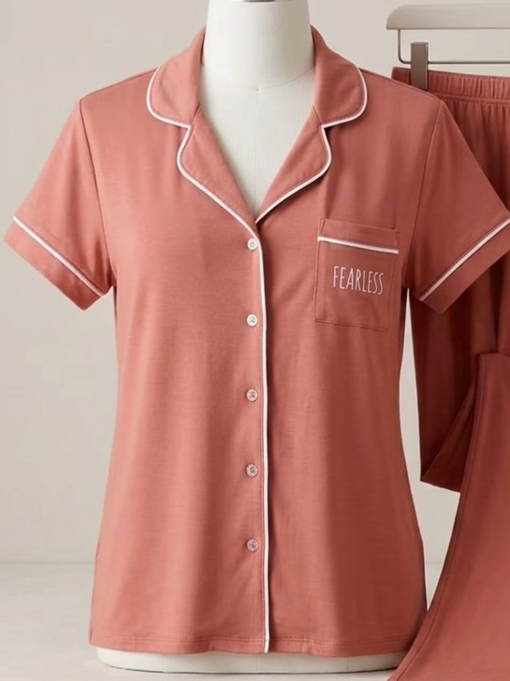 Born Short Sleeve Pajama Set in Dusty Coral with White Piping